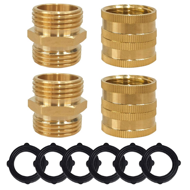 Hourleey Garden Hose Adapter, 3/4 Inch Solid Brass Hose Connectors Adapters Male to Male, Female to Female, 4 Pack - Image 1